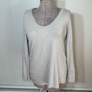 a.n.a. Womens XL Silver shimmer Long Sleeve Blouse Stretchy